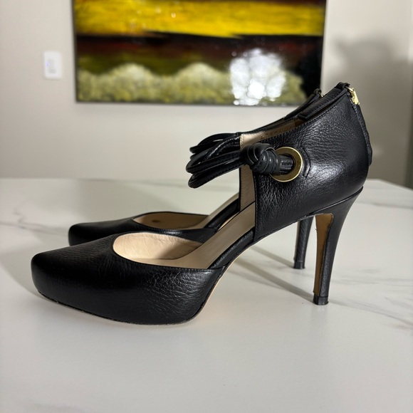 Escada Black Leather Heels with Ankle Strap Sz US 7 - Picture 3 of 13